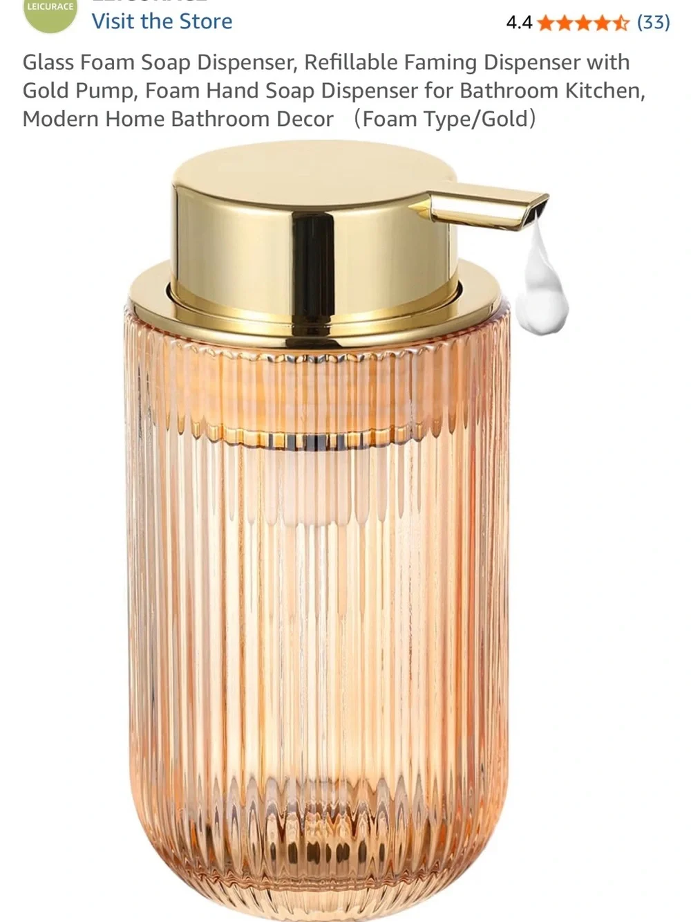 Glass Foam Soap Dispenser with Gold Pump - Peach-Tone